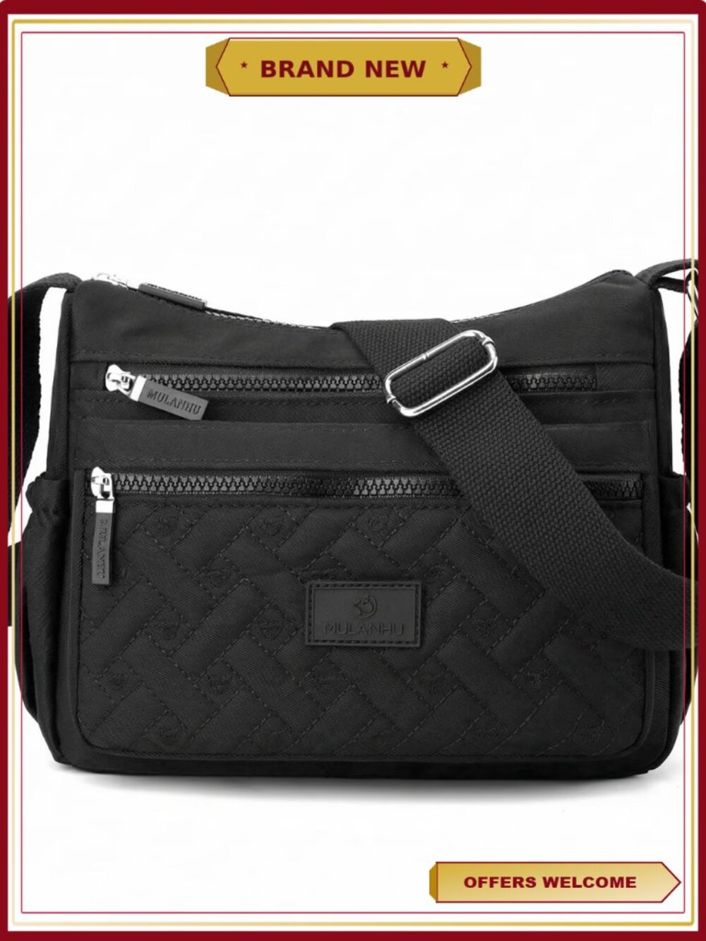 Nylon Crossbody Bag Waterproof Multi Pocket Shoulder Purse Adjustable Strap